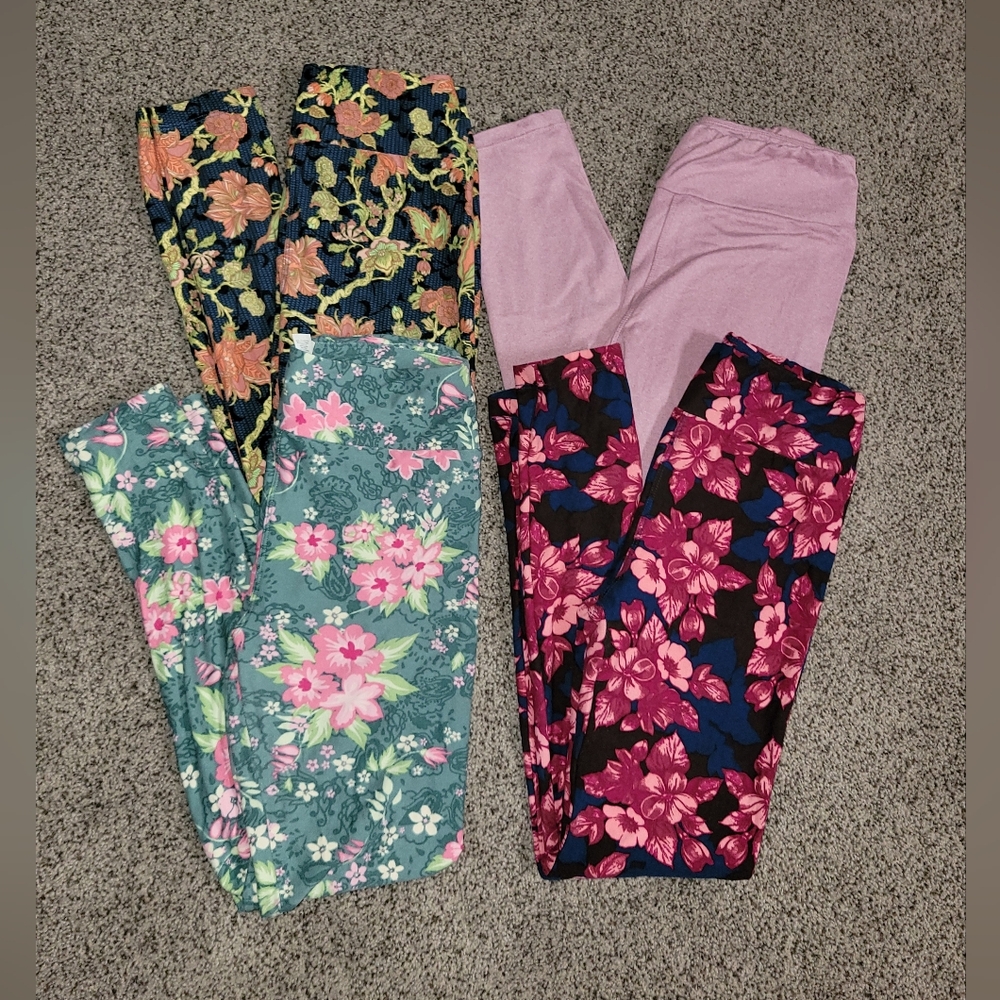 LuLaRoe Floral Leggings Set - Pink, Blue, Black